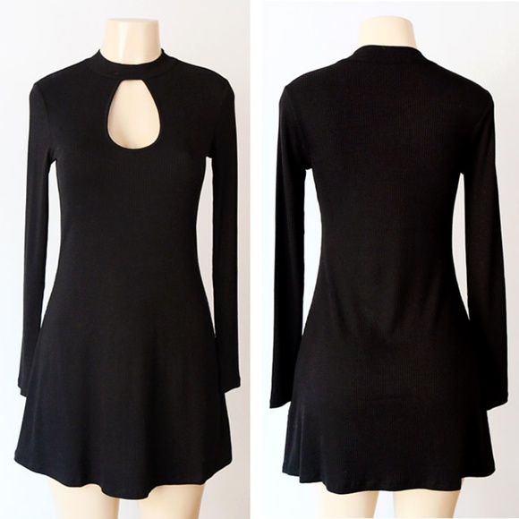Forever 21 Dresses & Skirts - Last☝️ Black Ribbed Mock Cutout Choker Swing Dress